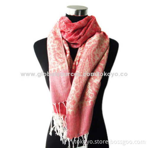 Jacquard scarf with paisley pattern weaving structure, 180*70+8cm, made of viscose, modal and wool